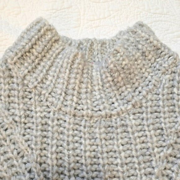 Express Women's Sweater Size Medium Light Blue Grey Chunky Knit High Neck Preppy - Picture 6 of 15